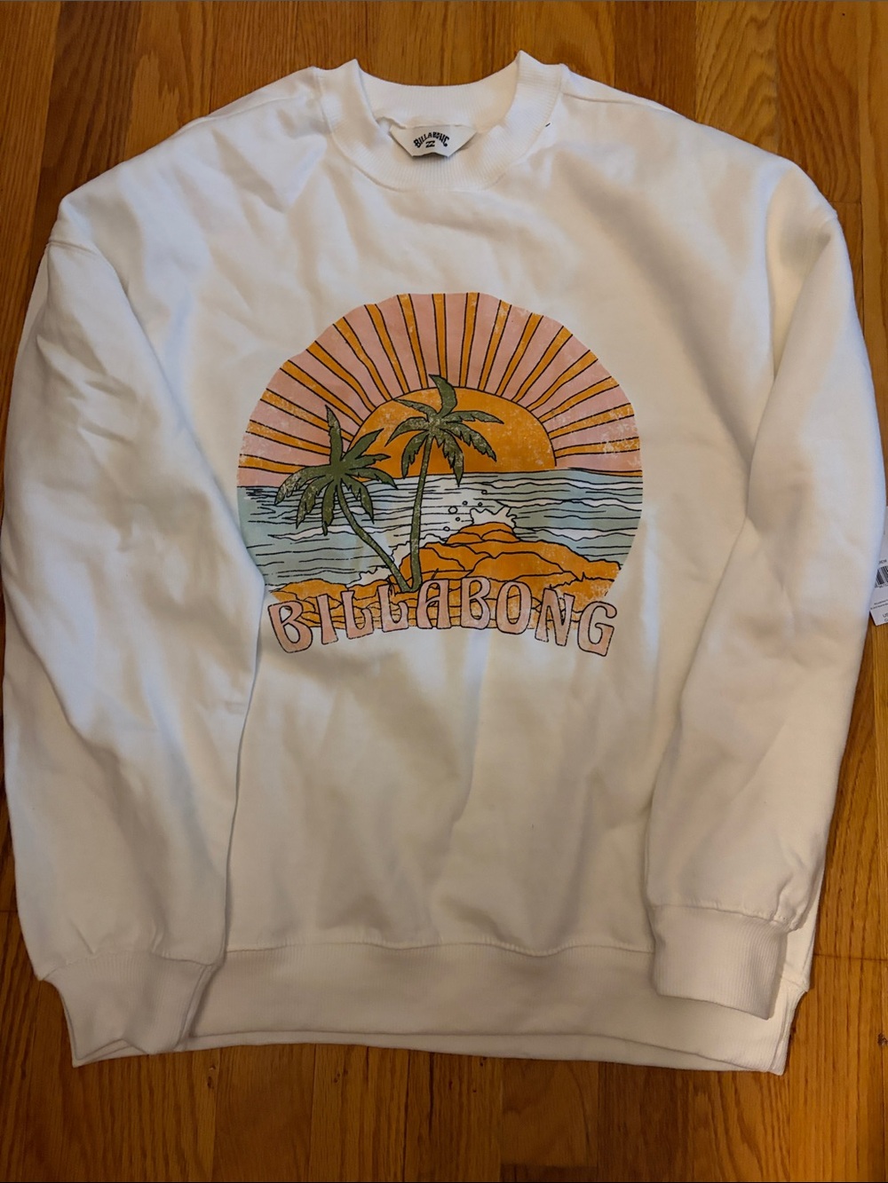 Billabong White Crewneck Sweatshirt with Sunset Palm Graphic